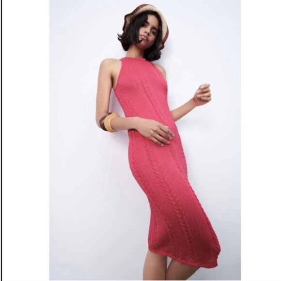 Zara Blogger Favorite Sleeveless Cable Knit Sweater Dress Pink Medium - Picture 1 of 6